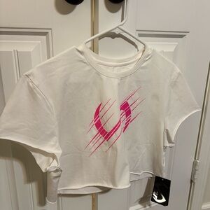 Women's White and Pink Graphic Crop Top
